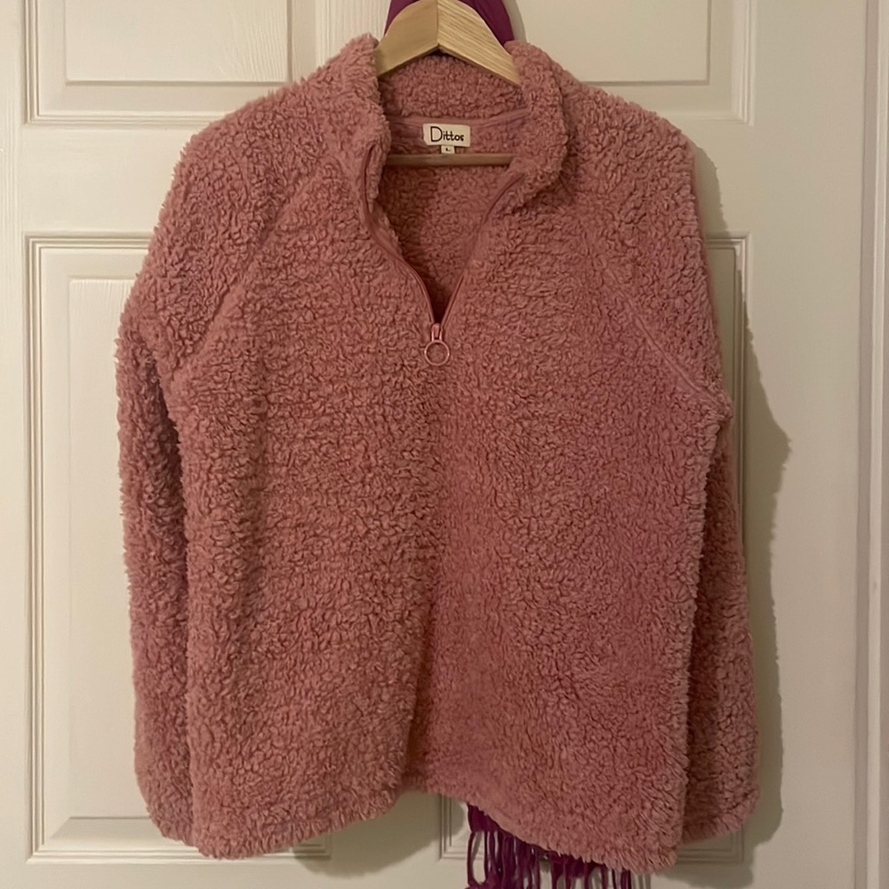 Dittos Sherpa Fleece 1/4 Zip Pullover Sweater Womens L Outdoor Hike Cozy